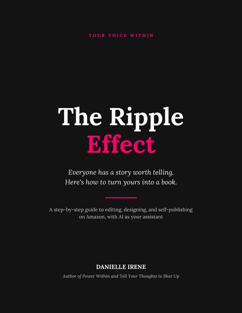 Cover of The Ripple Effect by Danielle Irene: a step-by-step guide to editing, designing and self-publishing on Amazon, with AI as your assistant